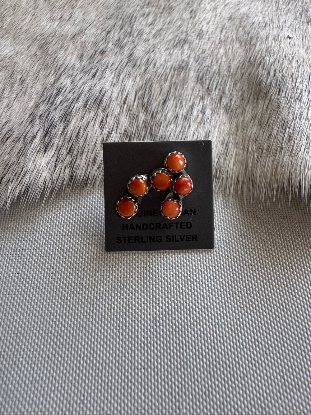 Native American Sterling Silver Orange Spiny Cluster Earrings